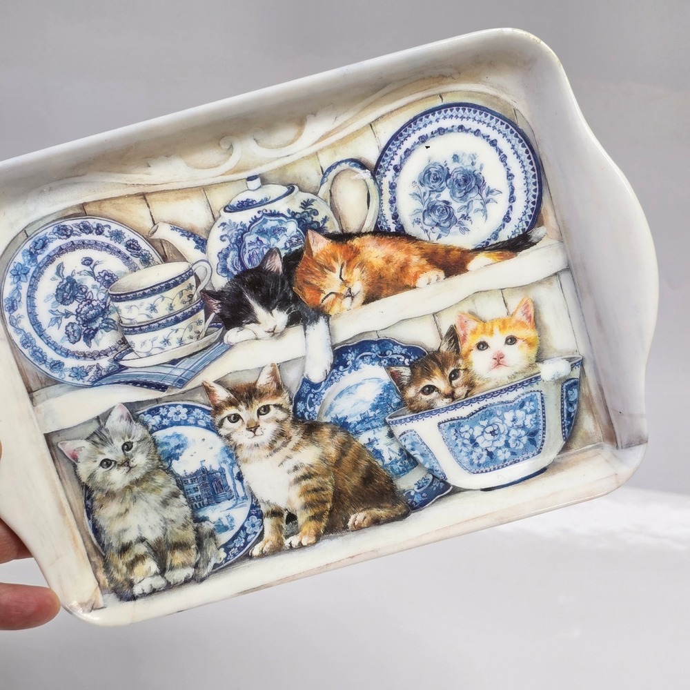Kitten Trinket Tray‎ Small Blue White Cat Melamine Cottagecore